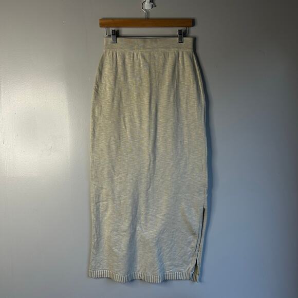 Peruvian Connection Cotton Knit Midi Skirt Women's Small Cream Side Slit - Picture 3 of 8